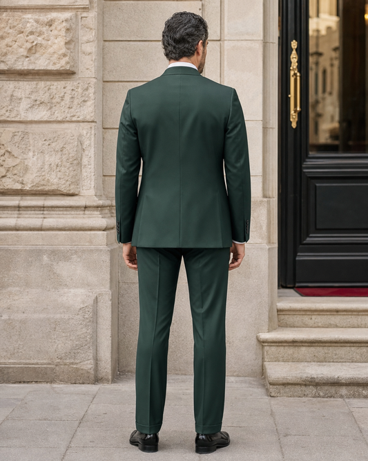 Emerald Green Silk Blend Peak Lapel Suit - Custom Made to Measure back view