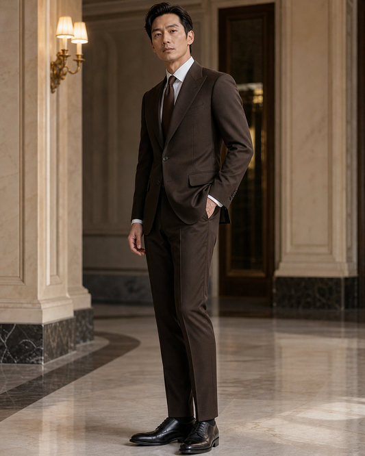 Espresso Cotton Outdoor Wedding Suit - Custom Made to Measure side back view