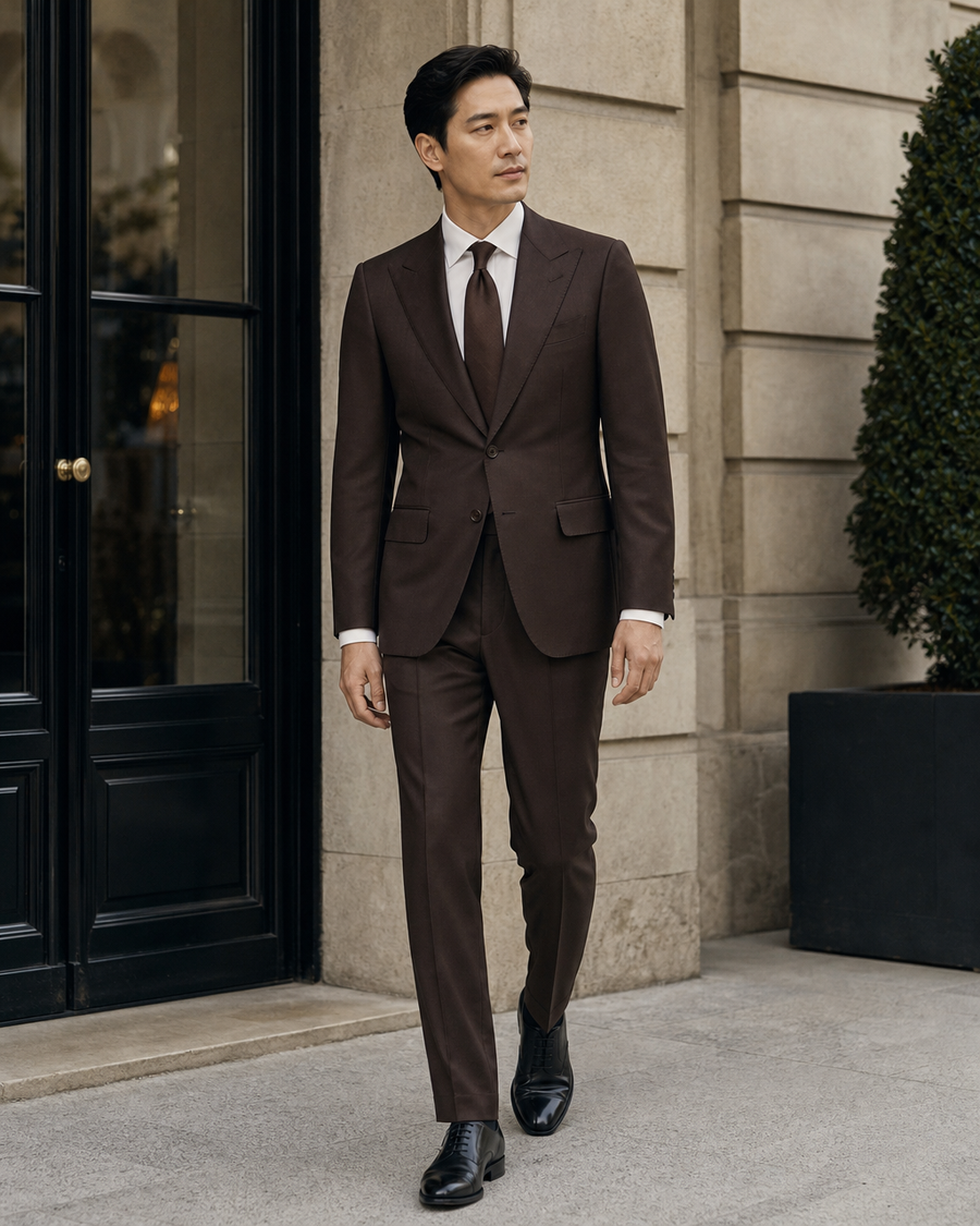 Espresso Silk Blend Peak Lapel Suit — Custom Made to Measure