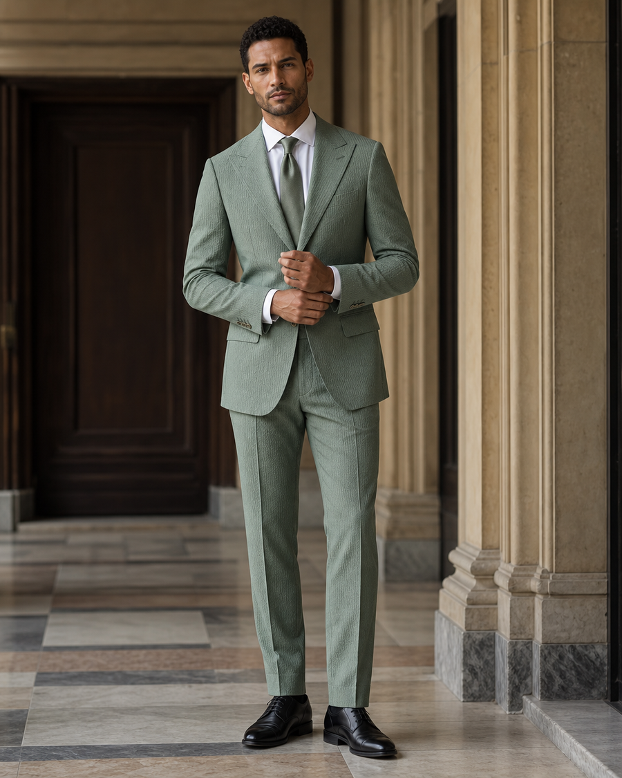 Eucalyptus Green Seersucker Summer Suit — Custom Made to Measure