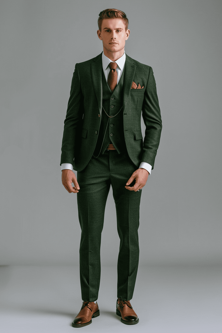 Forest Green Wool Wedding Suit — Custom Made to Measure