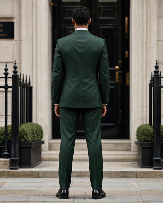 Forest Green Silk Blend Peak Lapel Suit - Custom Made to Measure back view