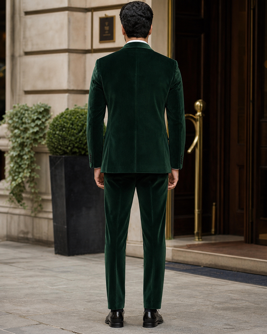Forest Green Velvet Shawl Lapel Suit - Custom Made to Measure back view