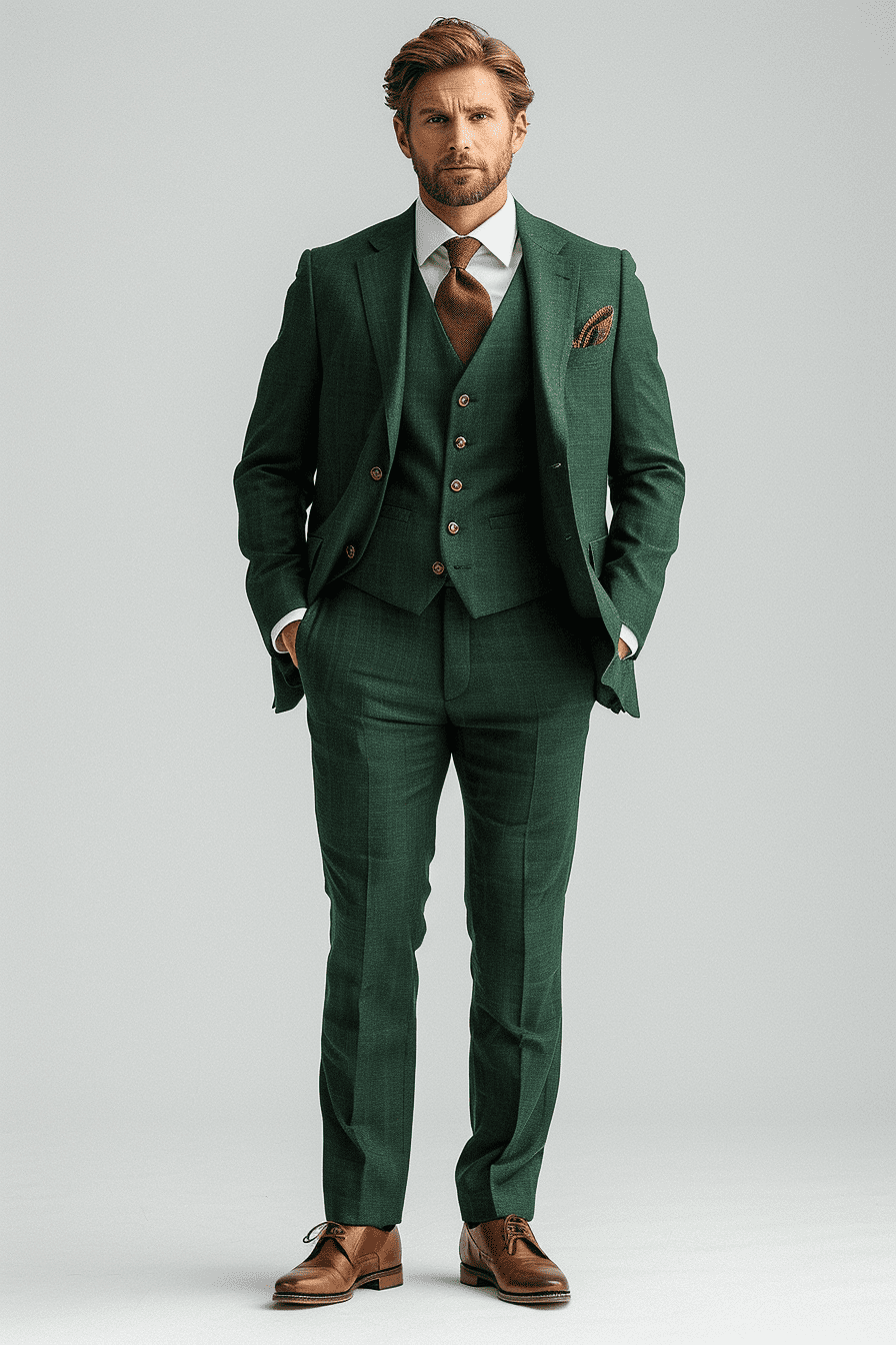 Forest Green Silk Blend Cocktail Party Suit — Custom Made to Measure