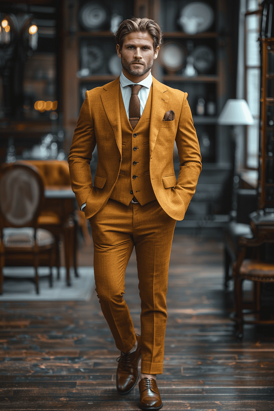 Gold Silk Blend Prom Suit — Custom Made to Measure