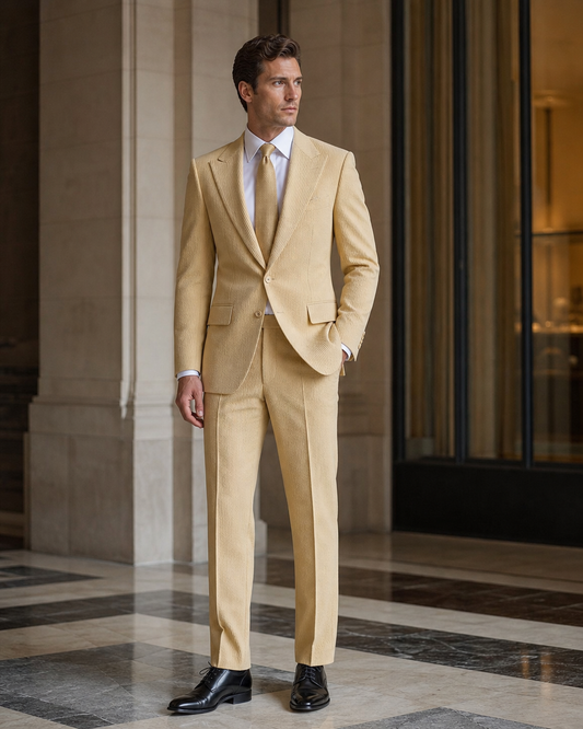 Gold Seersucker Summer Suit - Custom Made to Measure side back view