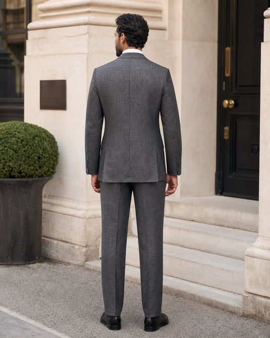 Graphite Gray Linen Peak Lapel Suit - Custom Made to Measure back view