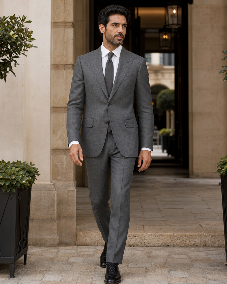 Graphite Gray Linen Peak Lapel Suit — Custom Made to Measure