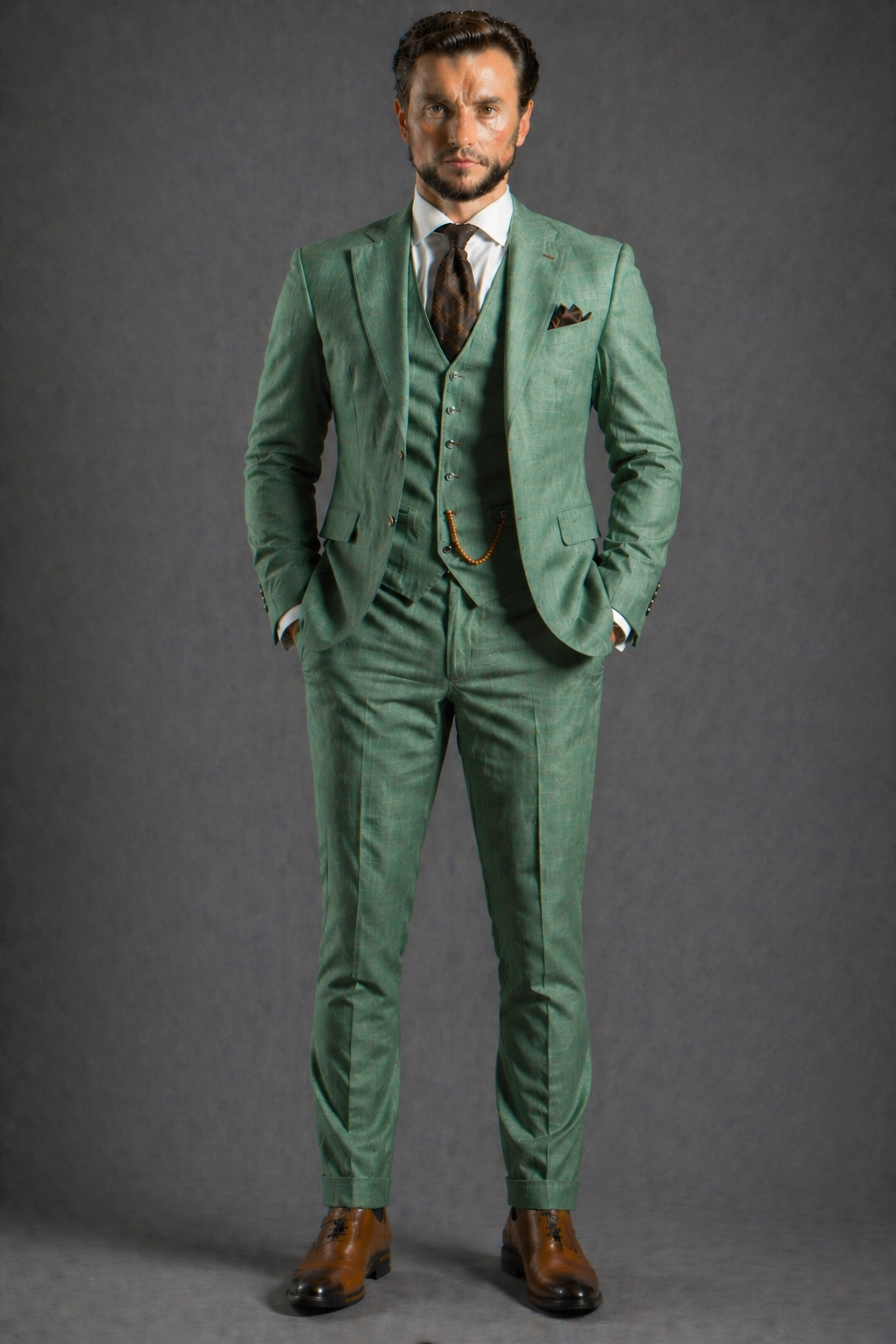Green Linen Slim Fit Suit — Custom Made to Measure