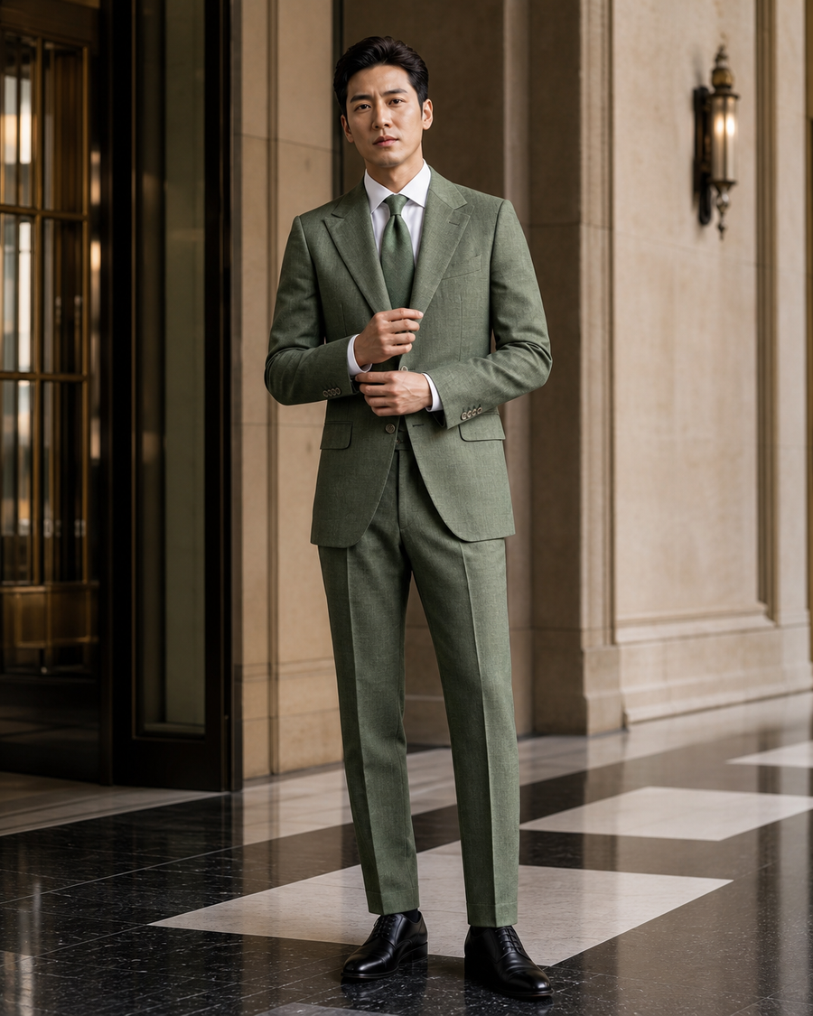 Green Linen Summer Suit — Custom Made to Measure