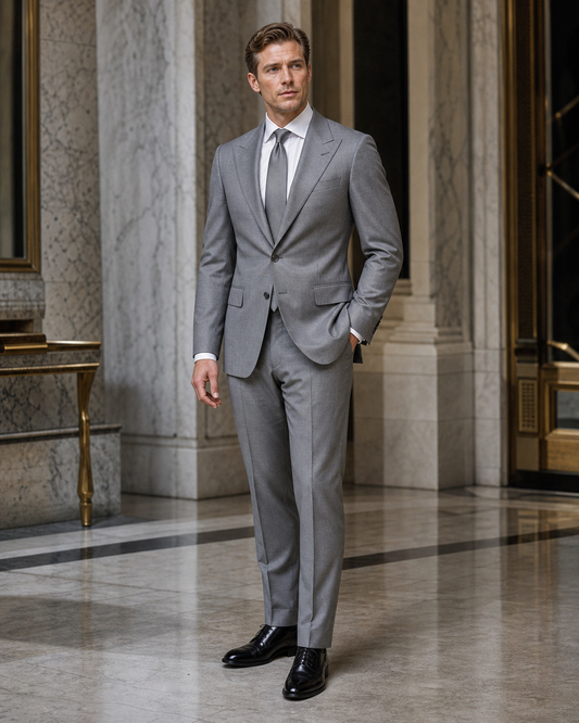 Grey Cotton Summer Suit - Custom Made to Measure side back view