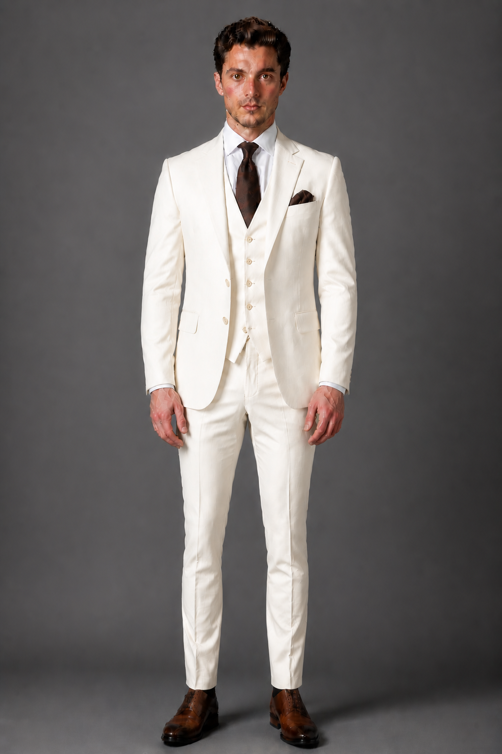 Ivory Wool Slim Fit Suit — Custom Made to Measure