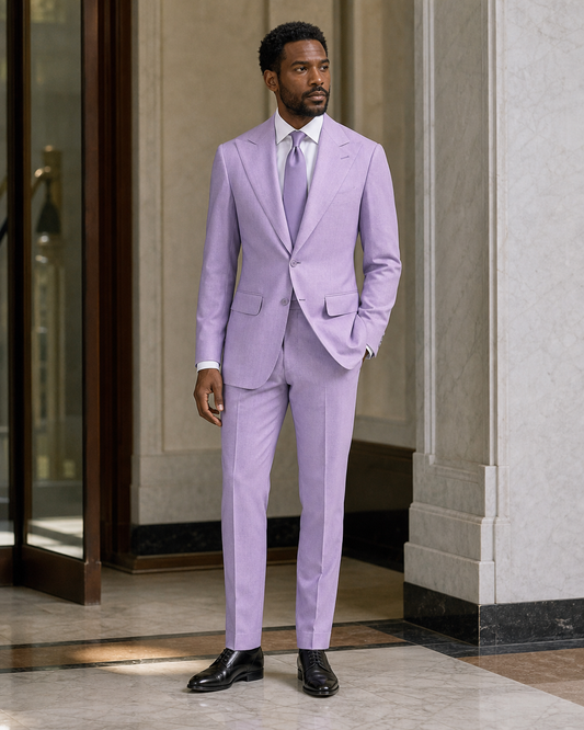 Lavender Linen Beach Wedding Suit - Custom Made to Measure side back view