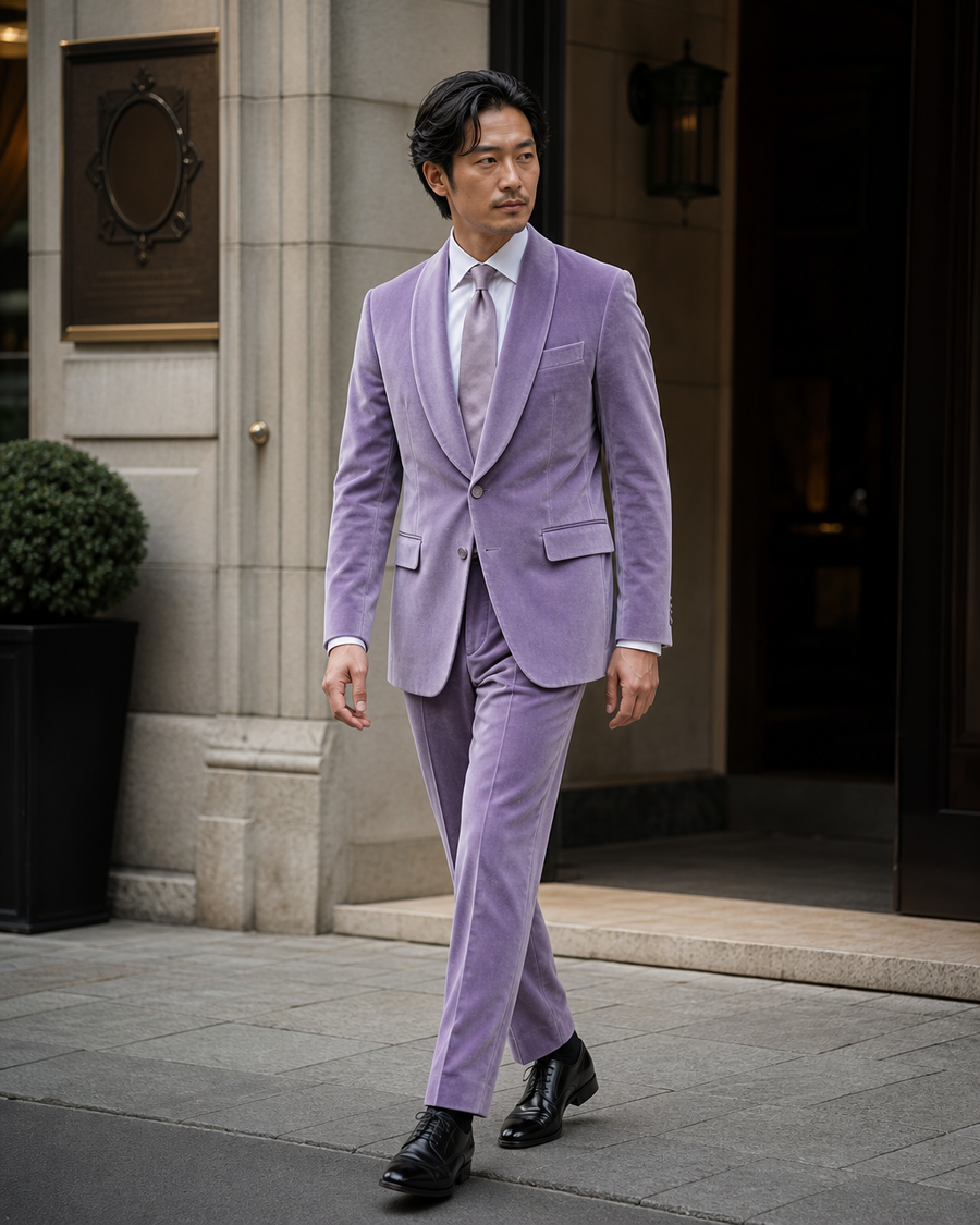 Lavender Velvet Shawl Lapel Suit — Custom Made to Measure