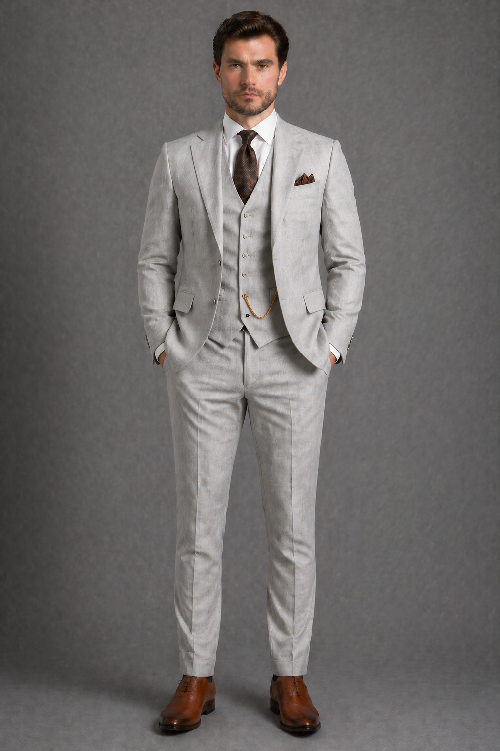 Light Gray Linen Slim Fit Suit — Custom Made to Measure