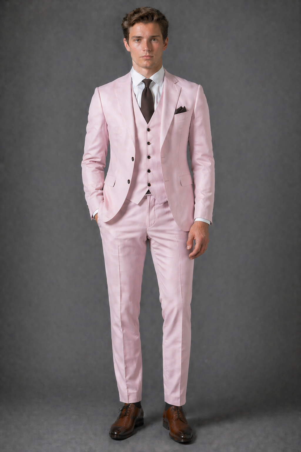 Light Pink Cotton Slim Fit Suit — Custom Made to Measure