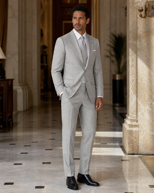 Light Grey Linen Summer Suit - Custom Made to Measure side back view