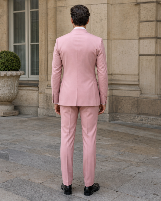 Light Pink Silk Blend Peak Lapel Suit - Custom Made to Measure back view