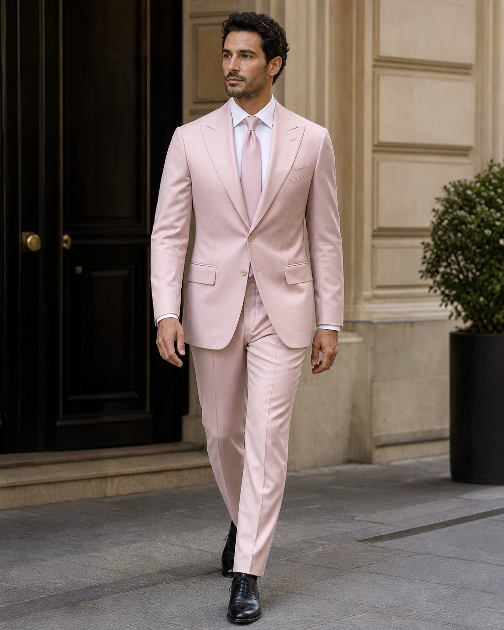 Light Pink Silk Blend Peak Lapel Suit — Custom Made to Measure