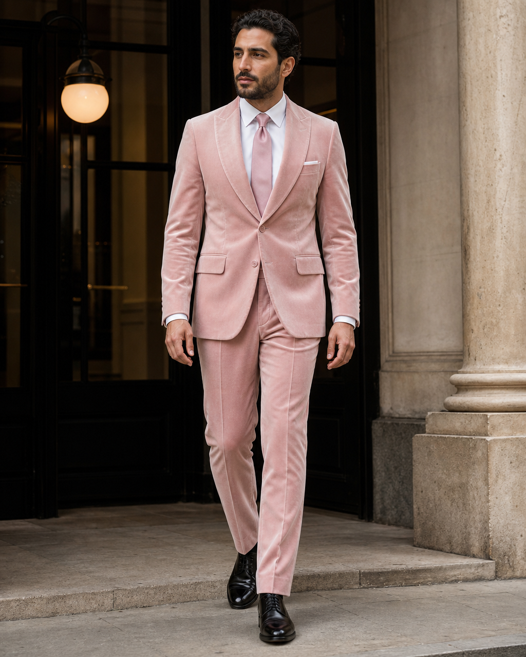 Light Pink Velvet Shawl Lapel Suit — Custom Made to Measure