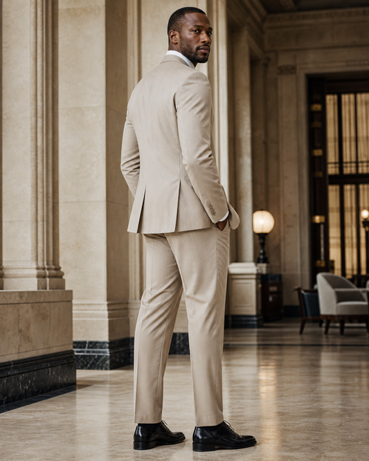 Light Taupe Cotton Beach Wedding Suit - Custom Made to Measure side back view