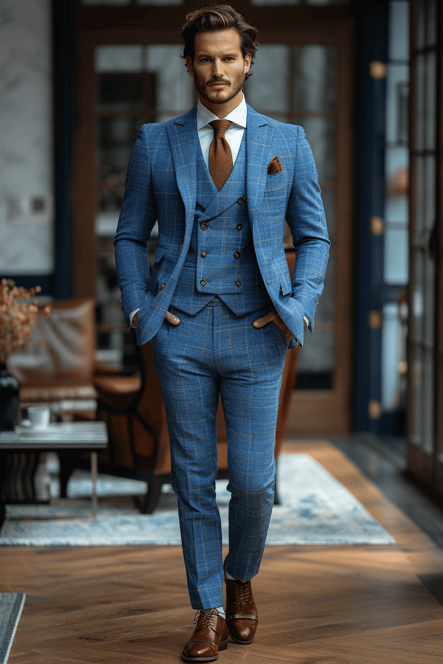 Light Blue Silk Blend Cocktail Party Suit — Custom Made to Measure