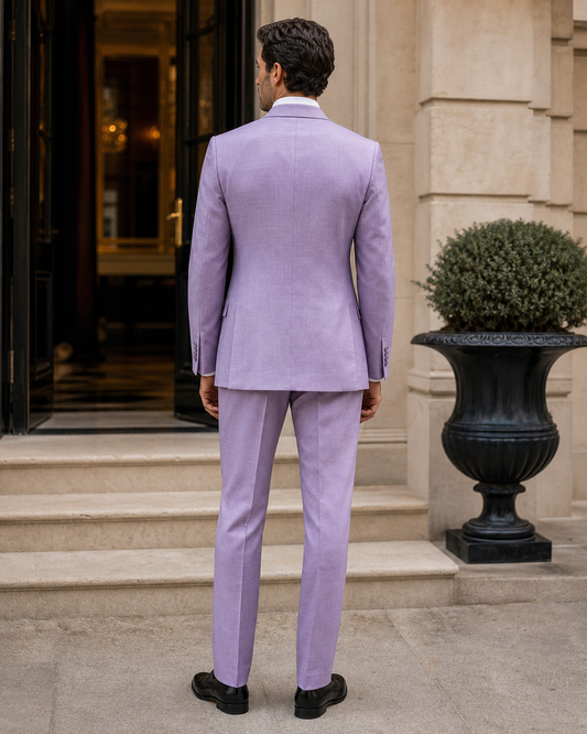 Lilac Linen Peak Lapel Suit - Custom Made to Measure back view