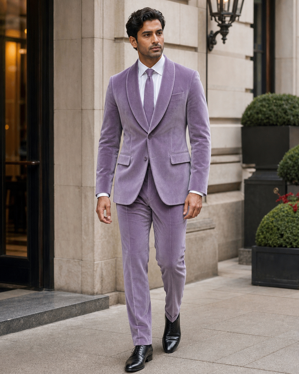 Lilac Velvet Shawl Lapel Suit — Custom Made to Measure