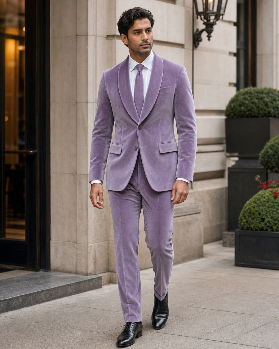 Lilac Velvet Shawl Lapel Suit — Custom Made to Measure