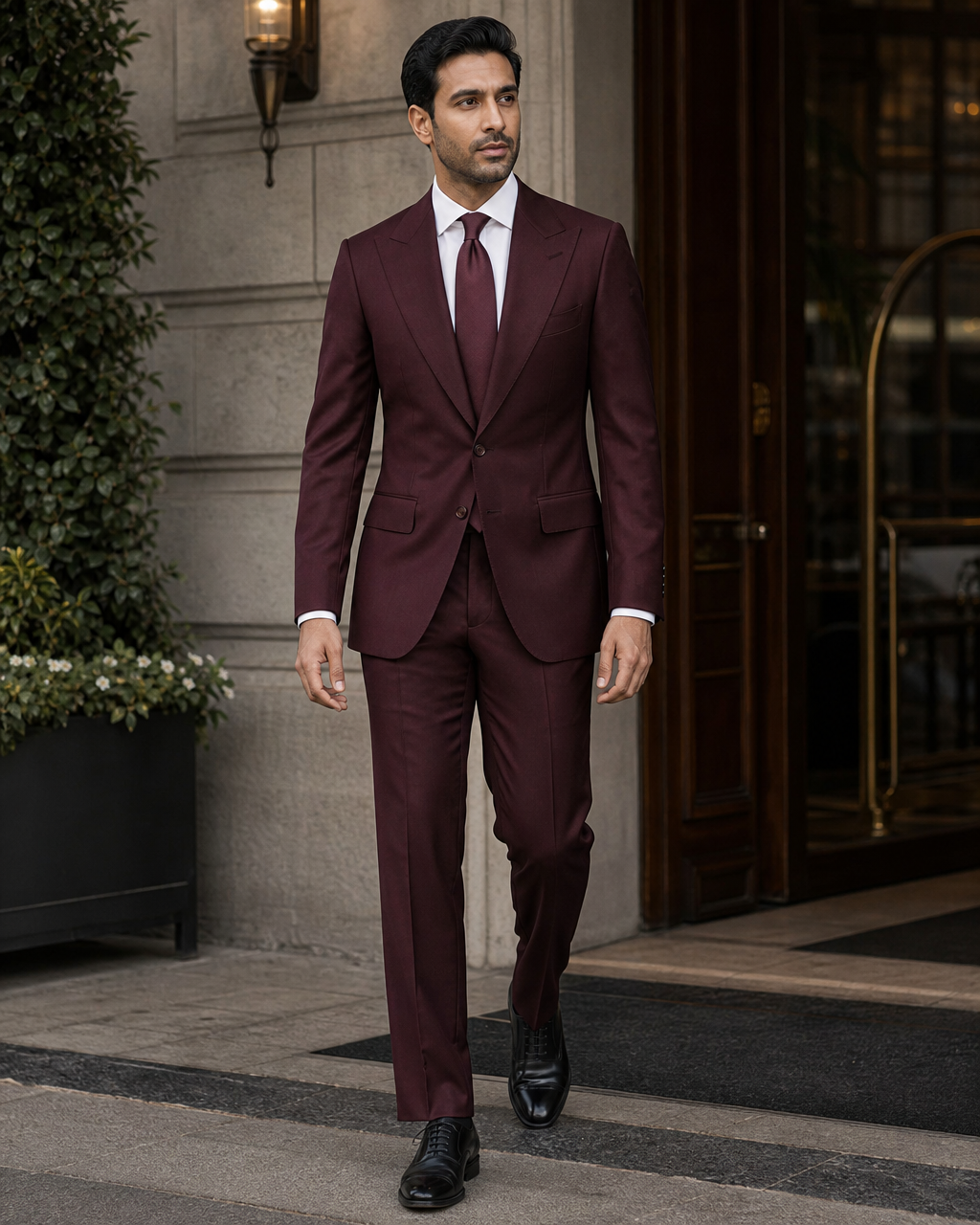 Maroon Silk Blend Peak Lapel Suit — Custom Made to Measure