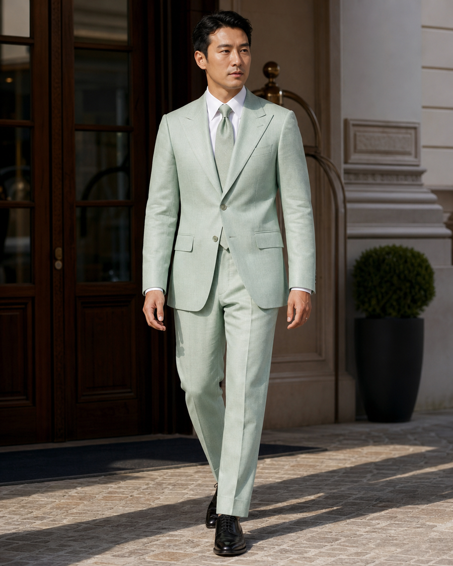 Mint Linen Peak Lapel Suit — Custom Made to Measure