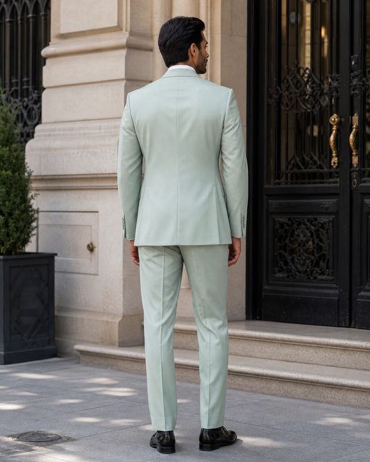 Mint Silk Blend Peak Lapel Suit - Custom Made to Measure back view