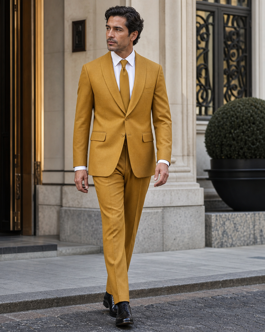 Mustard Wool Shawl Lapel Suit — Custom Made to Measure