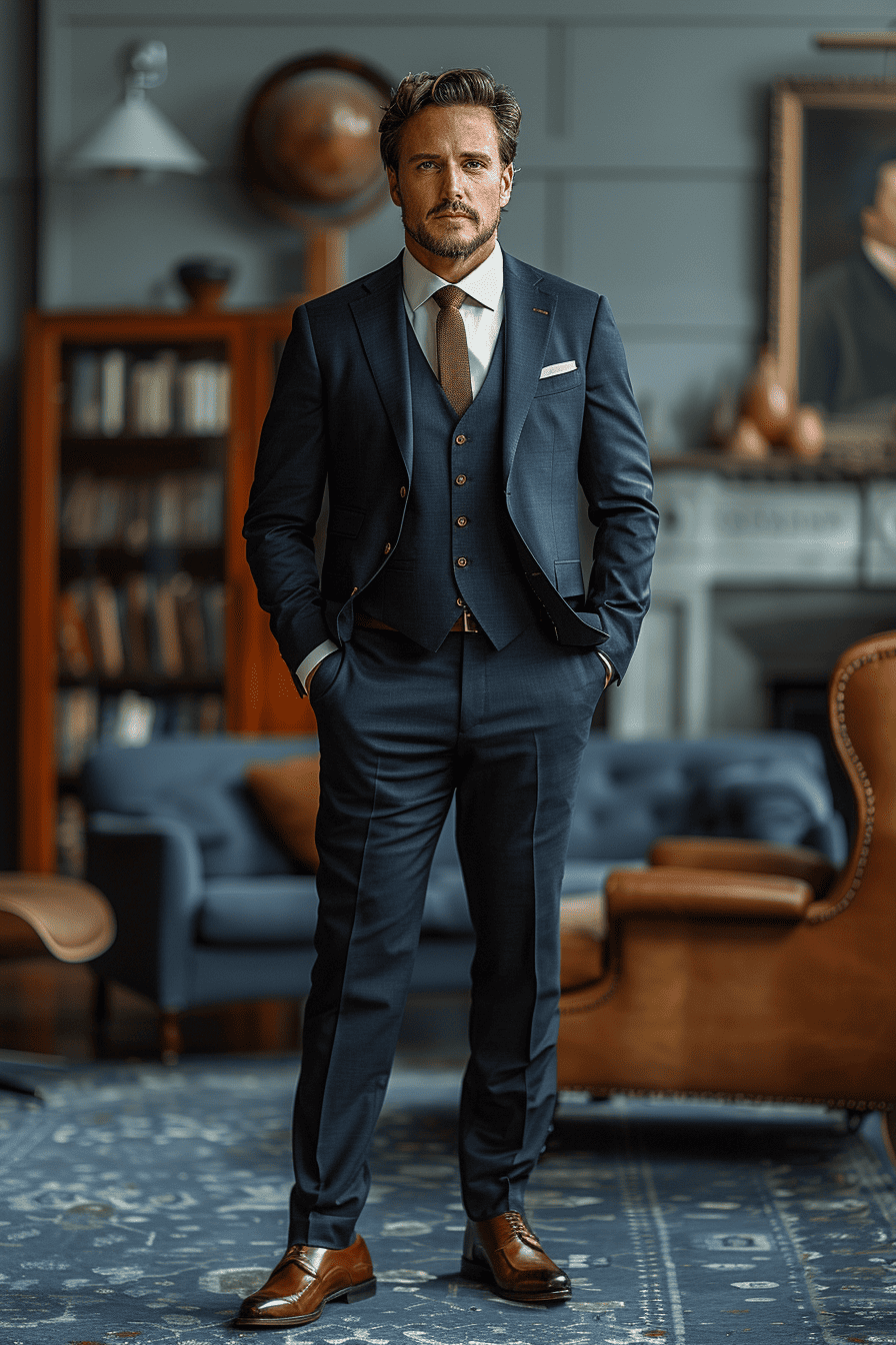 Navy Blue Wool Business Suit — Custom Made to Measure