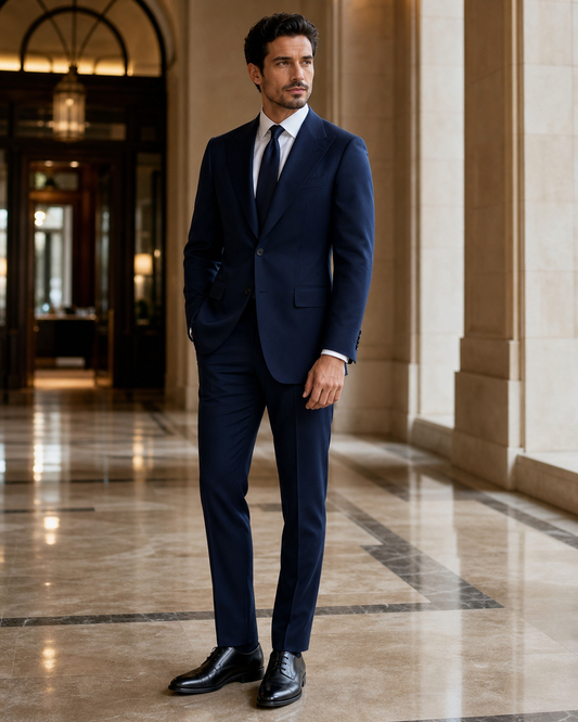 Navy Blue Cashmere Blend Winter Suit - Custom Made to Measure side back view