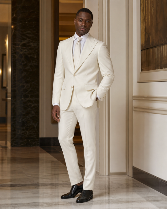 Off-White Cotton Summer Suit - Custom Made to Measure side back view