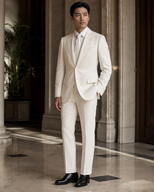 Off-White Linen Beach Wedding Suit - Custom Made to Measure side back view