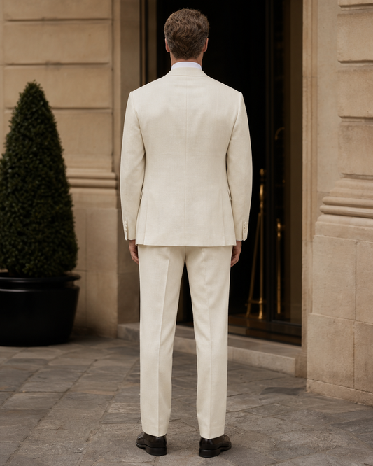 Off-White Linen Peak Lapel Suit - Custom Made to Measure back view