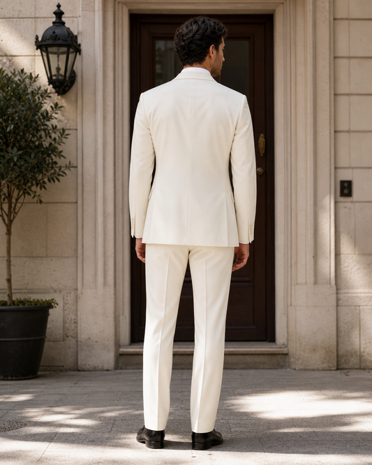 Off-White Wool Shawl Lapel Suit - Custom Made to Measure back view