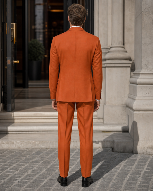 Orange Wool Shawl Lapel Suit - Custom Made to Measure back view