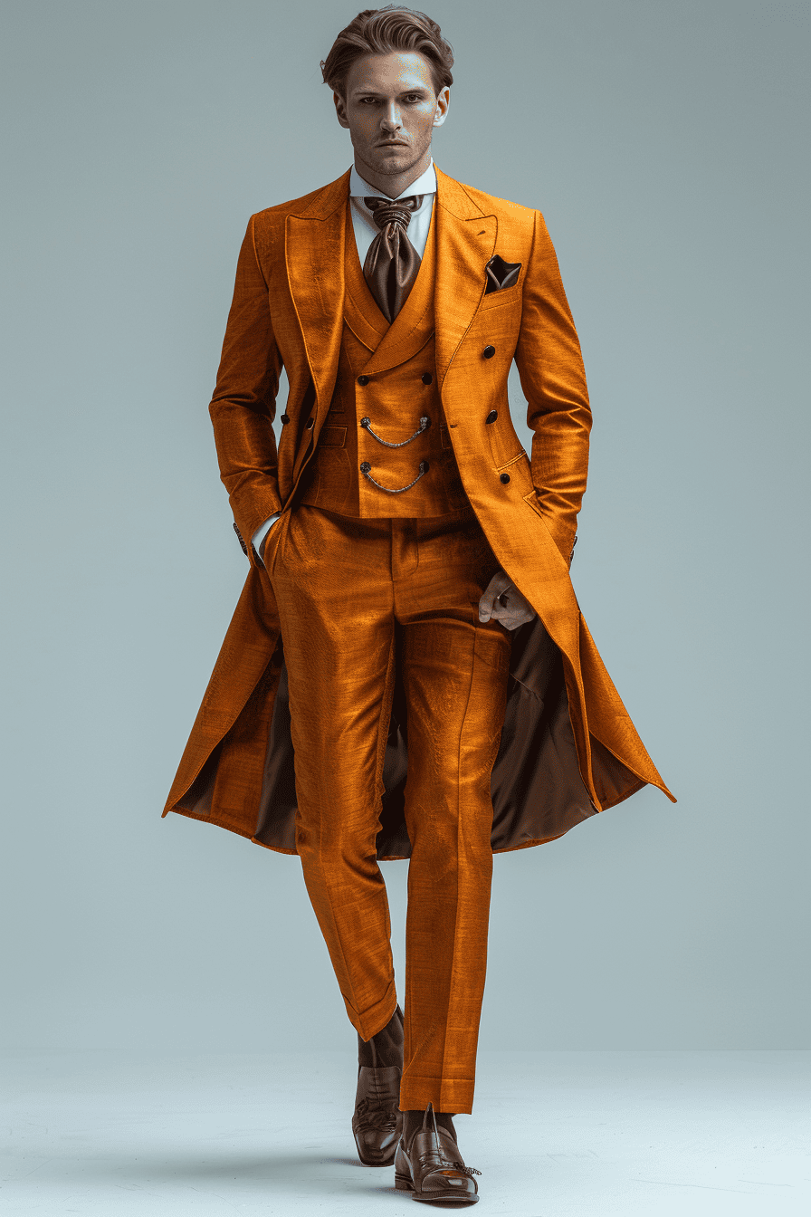 Orange Silk Blend Cocktail Party Suit — Custom Made to Measure