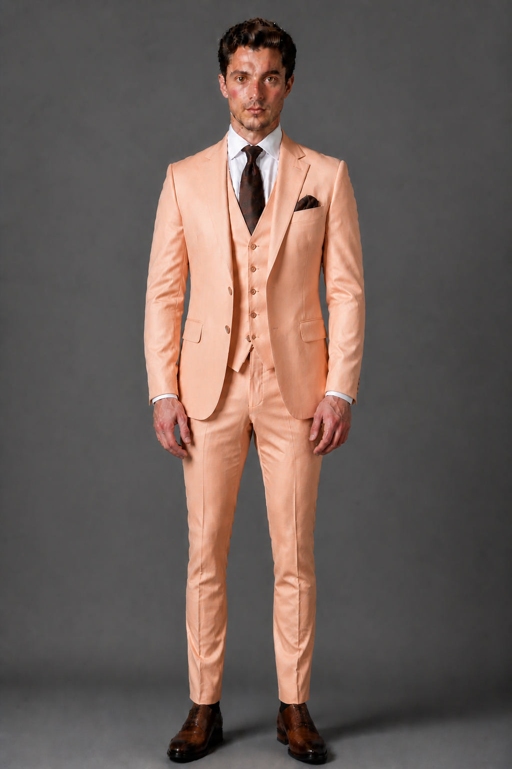 Peach Silk Blend Groomsmen Suit — Custom Made to Measure