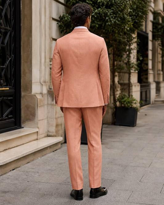 Peach Linen Peak Lapel Suit - Custom Made to Measure back view