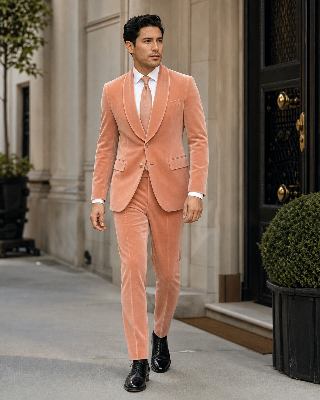 Peach Velvet Shawl Lapel Suit — Custom Made to Measure