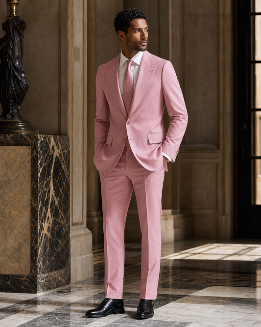 Pink Cotton Beach Wedding Suit - Custom Made to Measure side back view