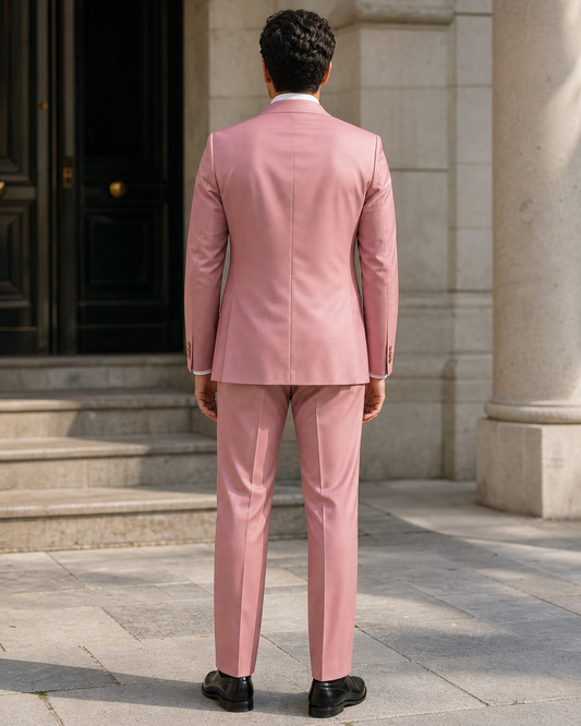 Pink Silk Blend Peak Lapel Suit - Custom Made to Measure back view