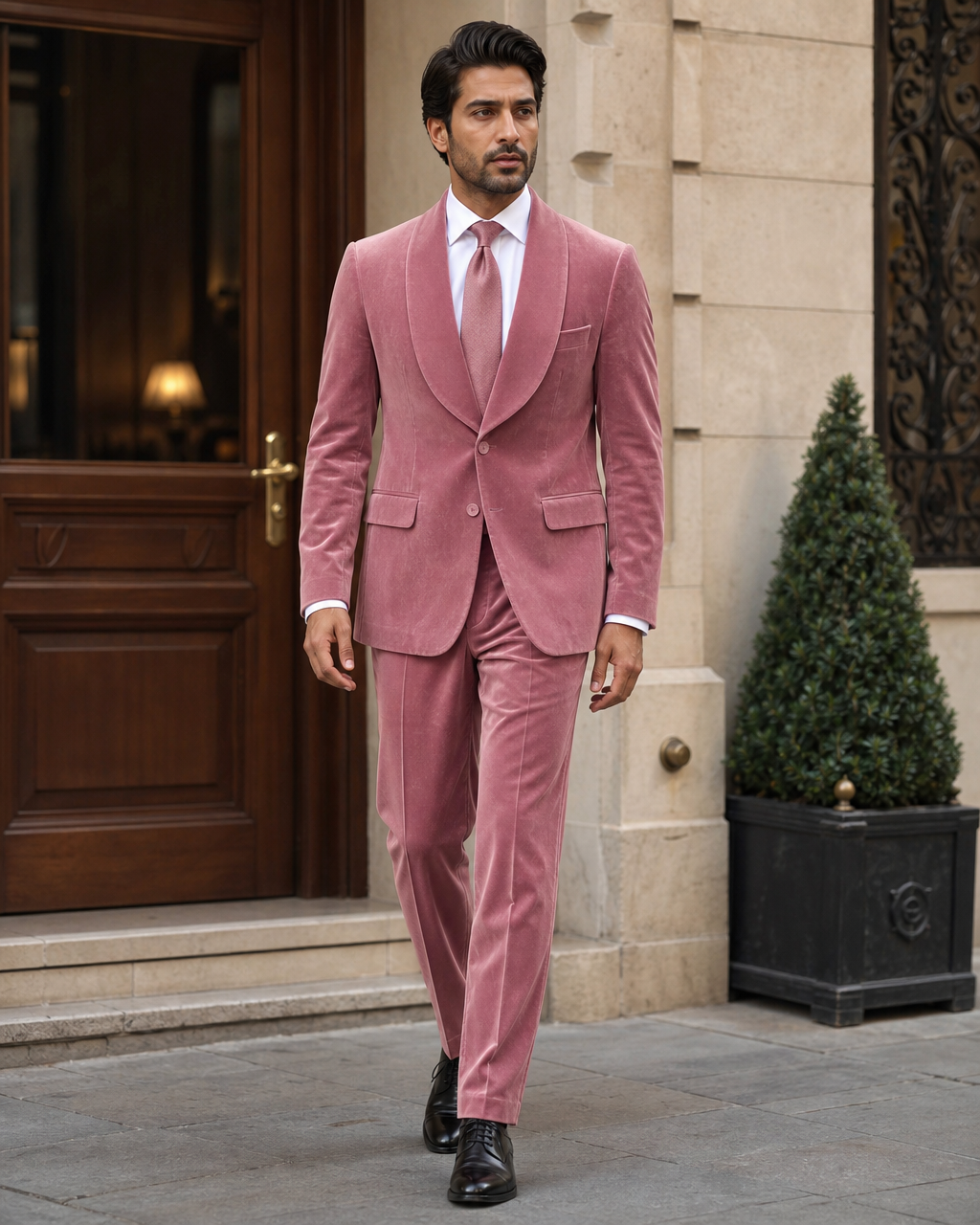 Pink Velvet Shawl Lapel Suit — Custom Made to Measure