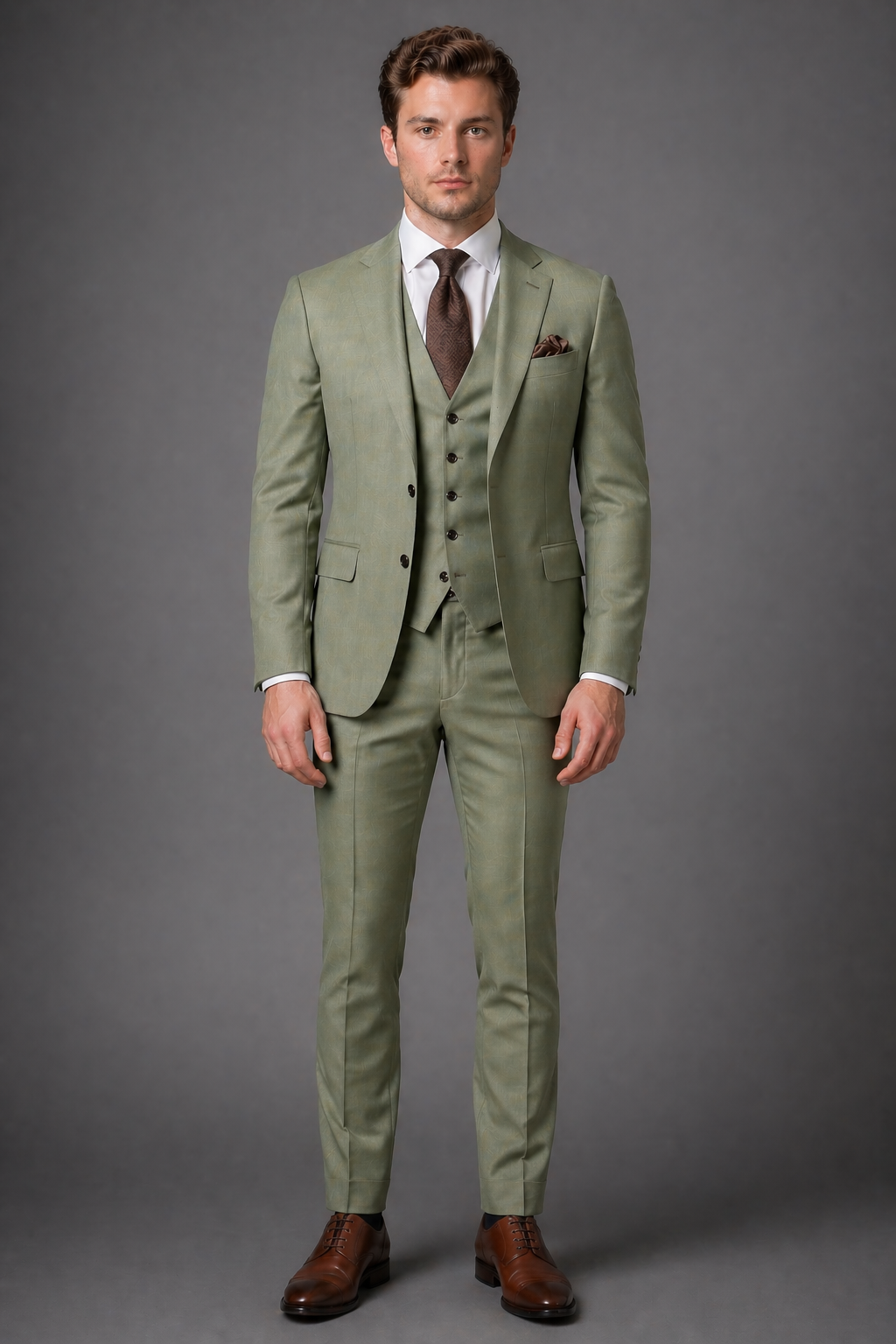 Pistachio Wool Slim Fit Suit — Custom Made to Measure