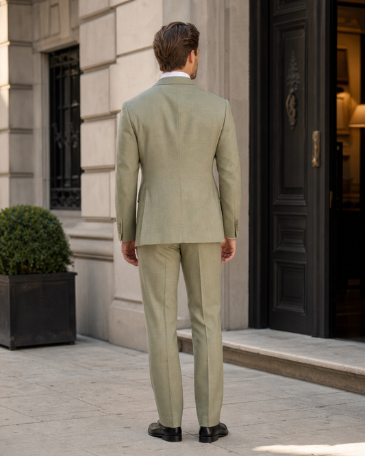 Pistachio Linen Peak Lapel Suit - Custom Made to Measure back view