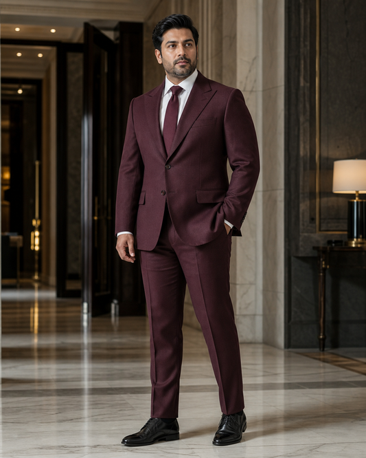 Plus Size Burgundy Flannel Suit - Custom Made to Measure side back view